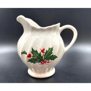 Scio Pottery Holly Pattern Creamer 1960s Christmas China Holiday Tabletop Decor